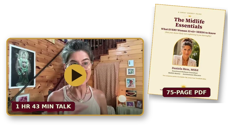 The 1 hour 43 minute talk with Daniela Hess plus The Midlife Essentials, a 75-page PDF guide
